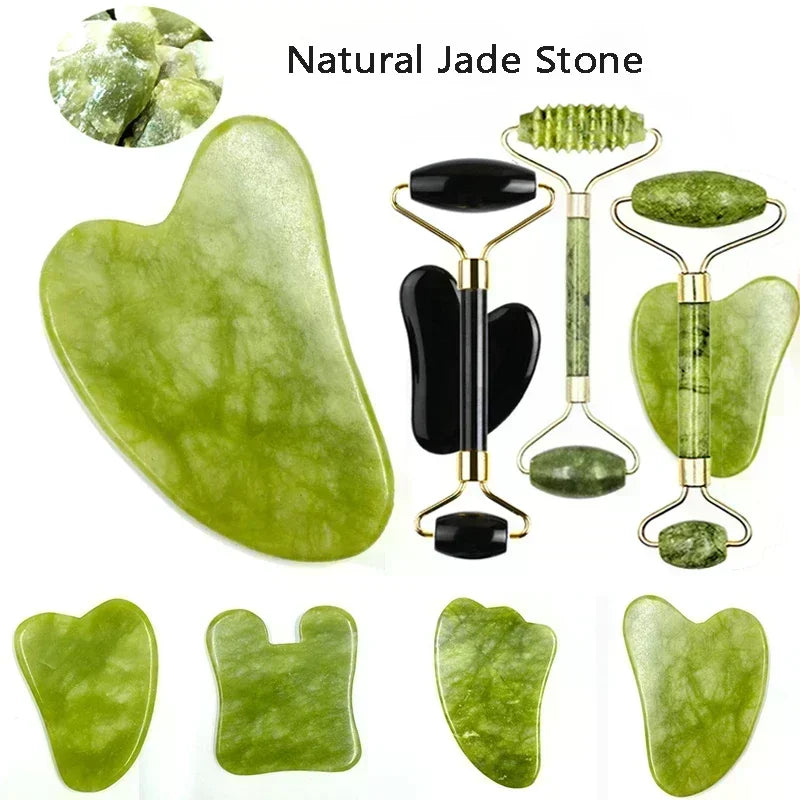 Jade Face Massager & Gua Sha Set for Natural Facial Spa